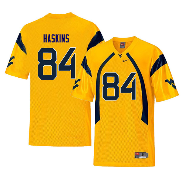 Men #84 Jovani Haskins West Virginia Mountaineers Throwback College Football Jerseys Sale-Yellow - Click Image to Close